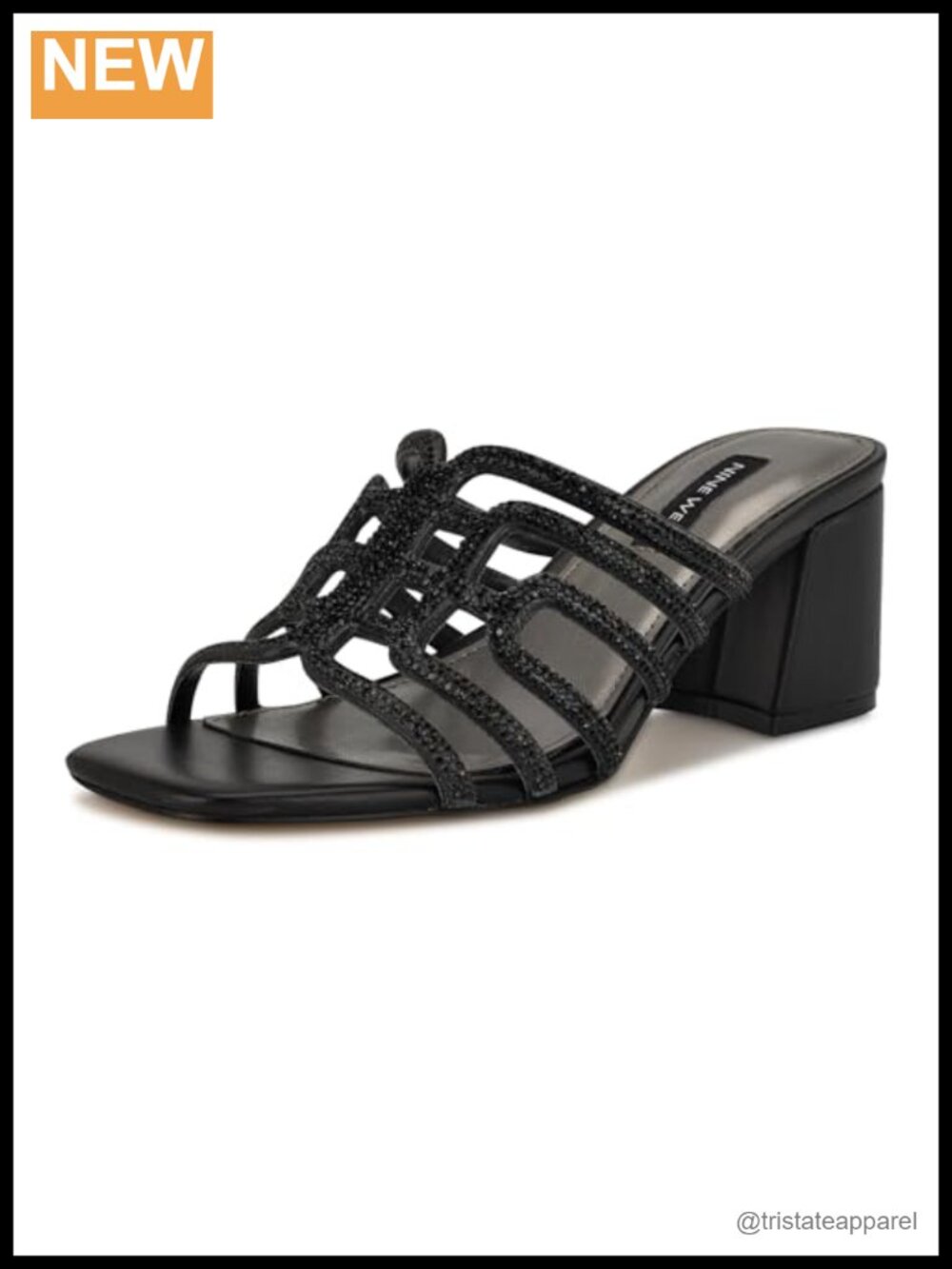 Slip-On Heeled Sandals with Embellished Straps & Mid Block Heel